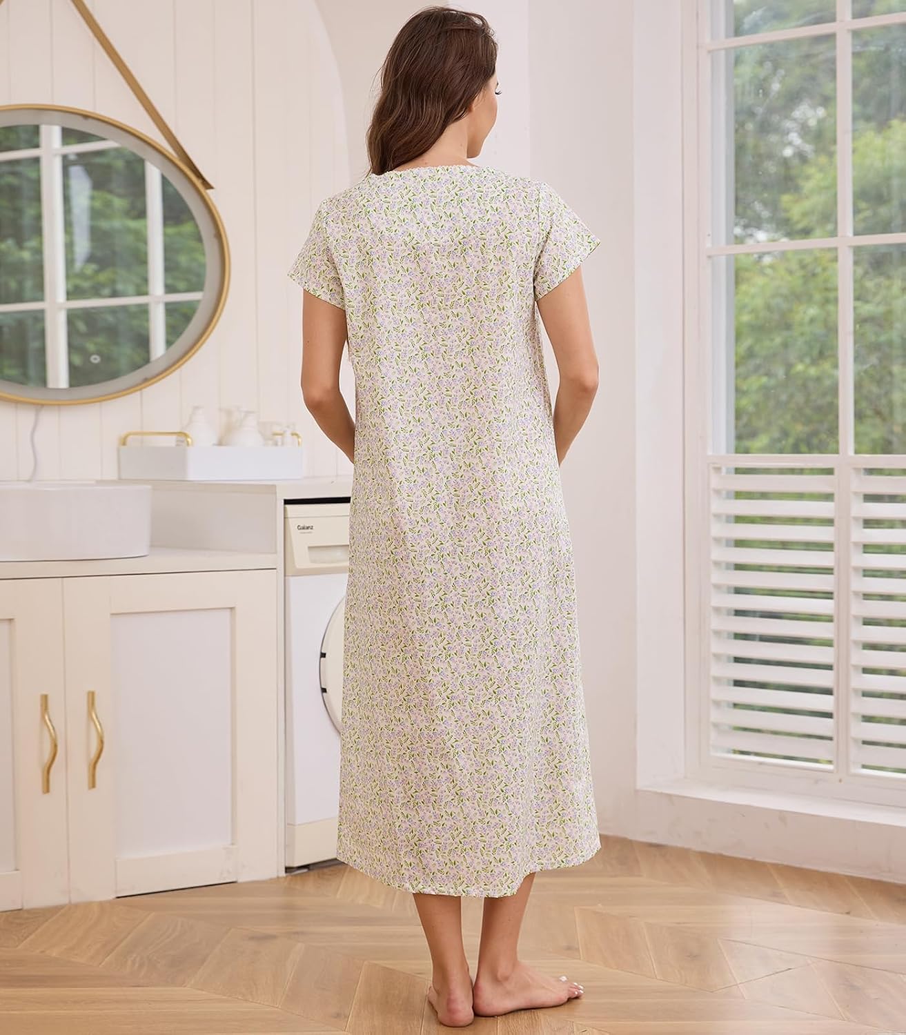 Cotton Nightgowns for Women Short Sleeve Nightgowns Comfy Long Nightdress Sleepwear Ladies Night Gown House Dress