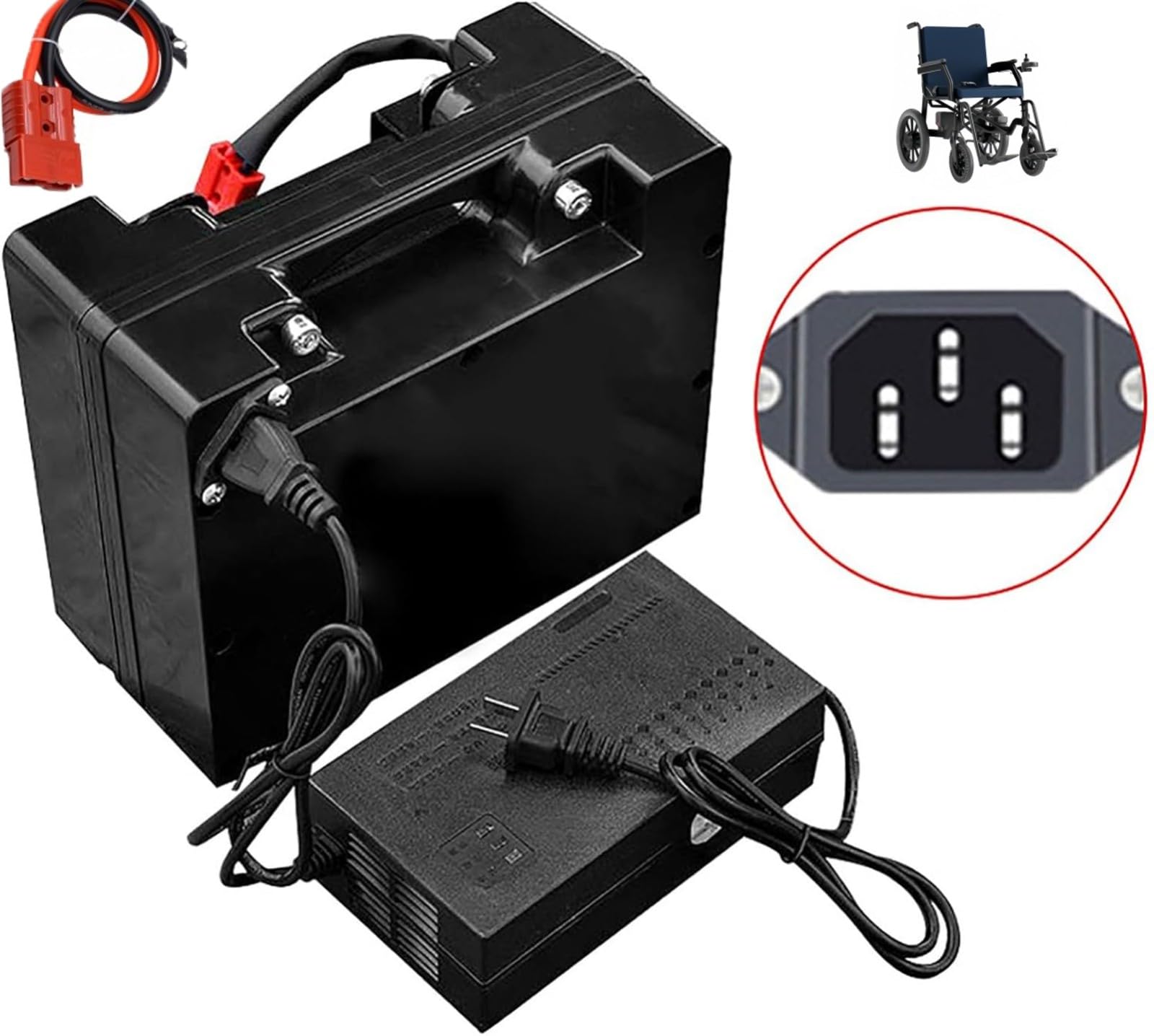 Batería para Silla De Ruedas Eléctrica De 24 V, 8 Ah, 10 Ah, 12 Ah Y 15 Ah, Recargable con Cargador, Ideal para Sillas De Ruedas De Personas Mayores. Conector Anderson Rojo.