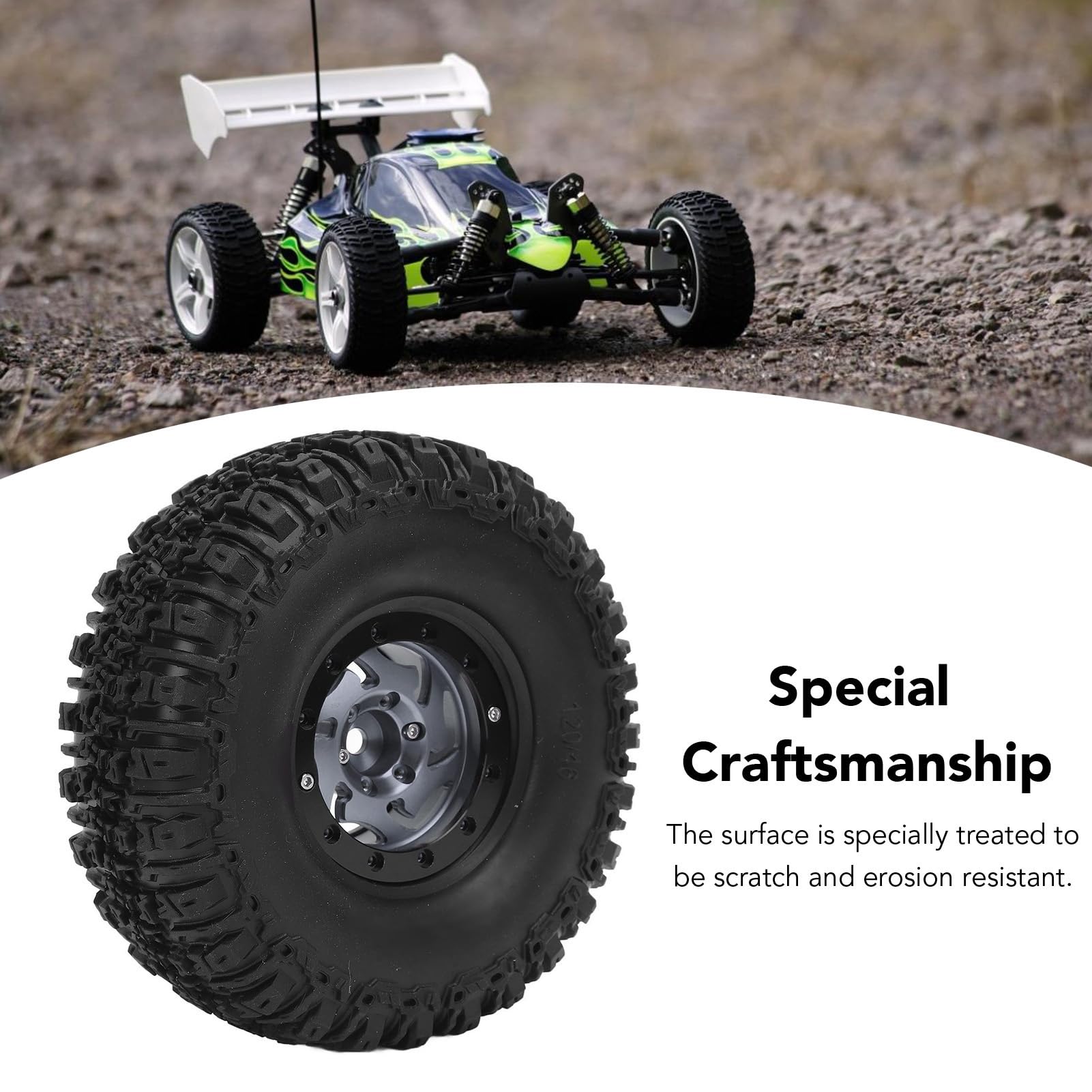 Dilwe 4-teiliges RC-Crawler-Naben- und Reifen-Set, Kratzfestes Kunststoff-Aluminiumlegierungs-Felgen-Set für RC-Autos, 120 X 46 Mm (Ti-Farbe