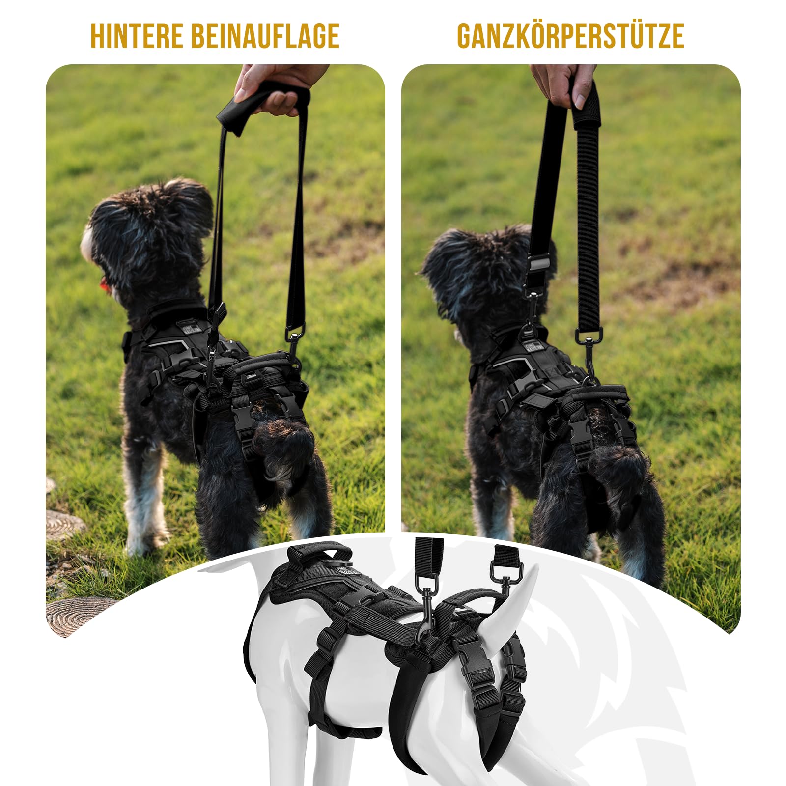 OneTigris Imbracatura per cani, Hopper piccolo supporto imbracatura regolabile con 2 manici per supporto e riabilitazione, adatta per cani di piccola taglia, nero, XS