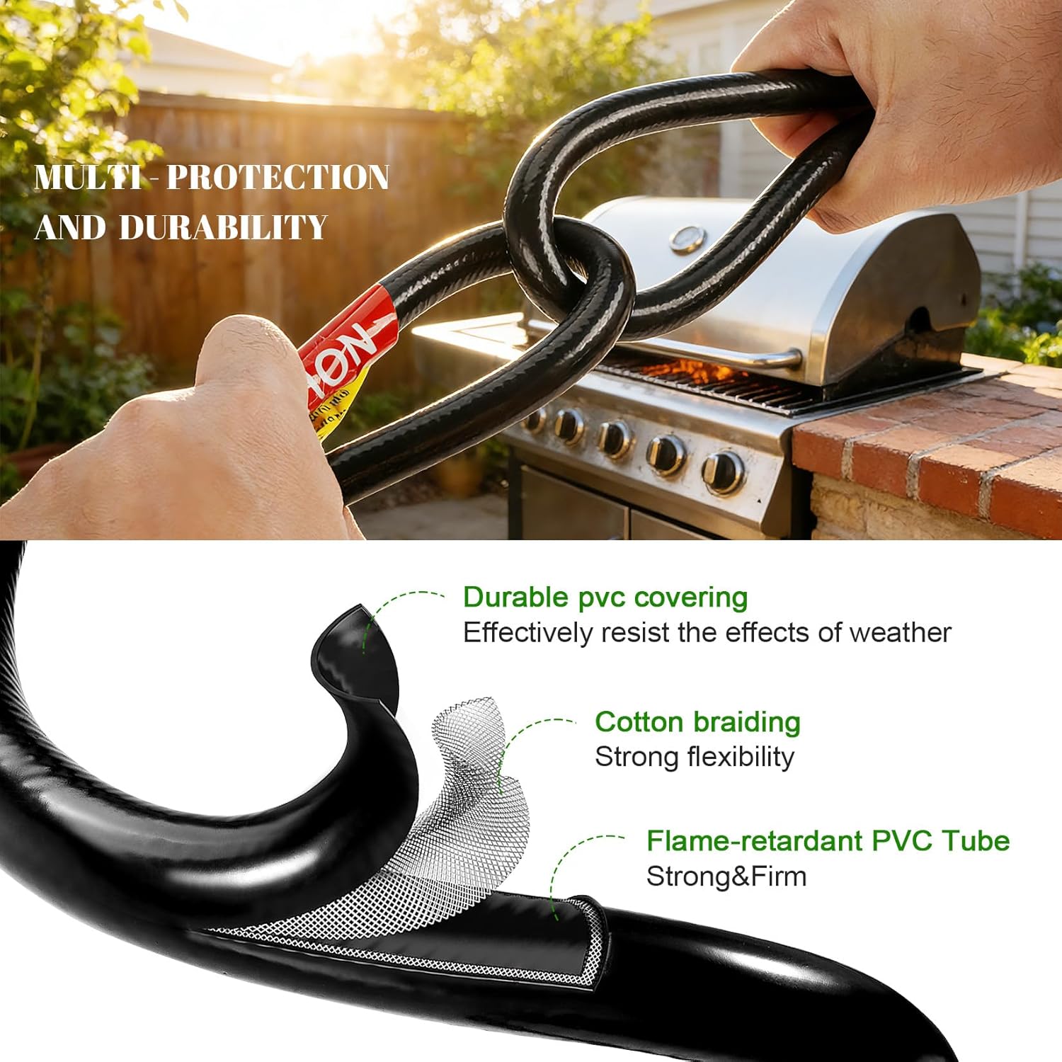 GasSaf 12 inch RV Propane Hose, Camper Propane Hose Connect to 2-Stage Auto Changeover Regulator, Propane Regulator Tank Hoses for BBQ, Outdoor Cooking, Camping (1/4" Inverted Male Flare)