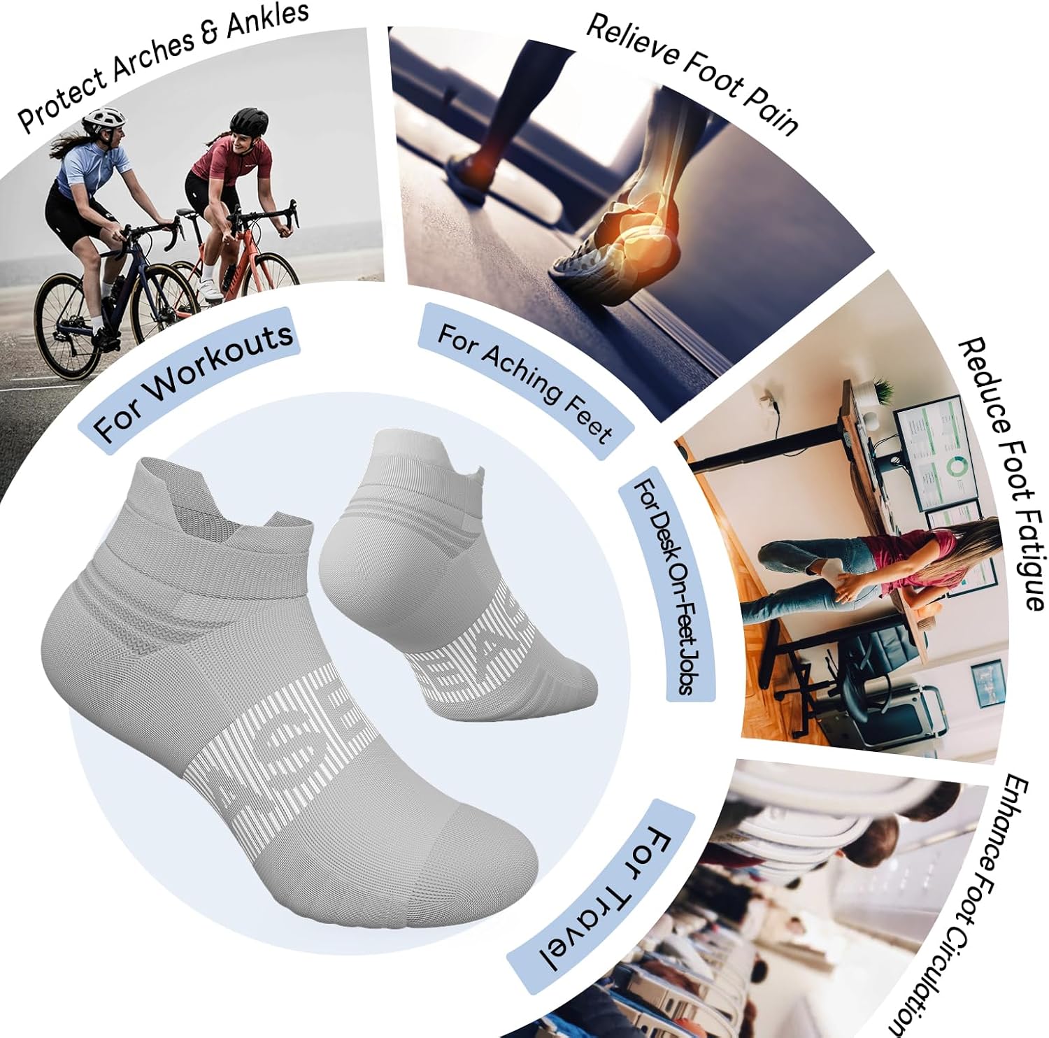 6 Pairs Ankle Compression Socks Men Women 15-20mmHg Cushioned Low Cut Athletic Arch Support Travel Plantar Fasciitis - Image 3