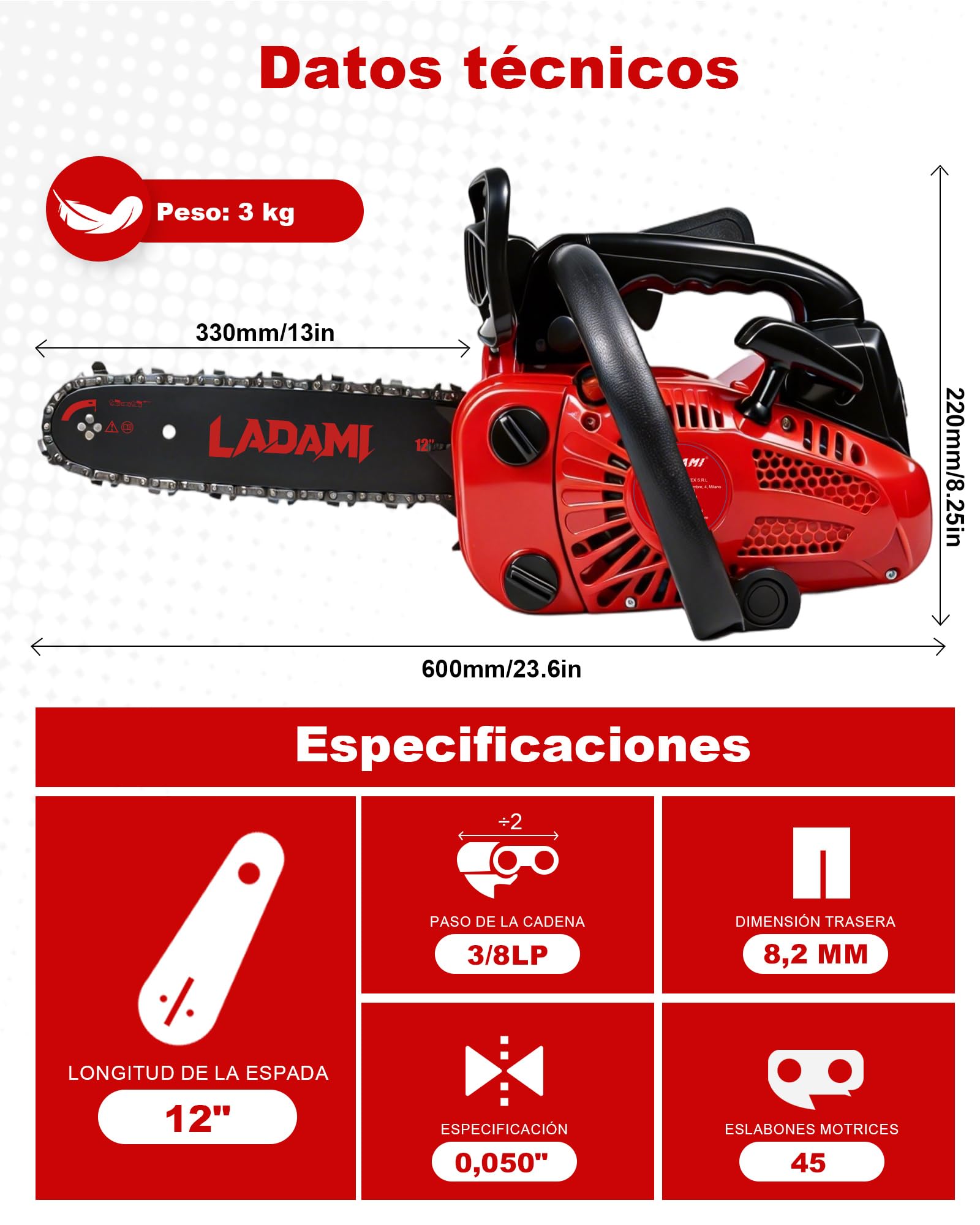 Motosierra de gasolina de 25 CC, 2 tiempos, hojas de sierra de 12 pulgadas, 2 cadenas, motosierra portátil, interruptor de seguridad, sierra de cuidado de árboles de gasolina para tijeras de