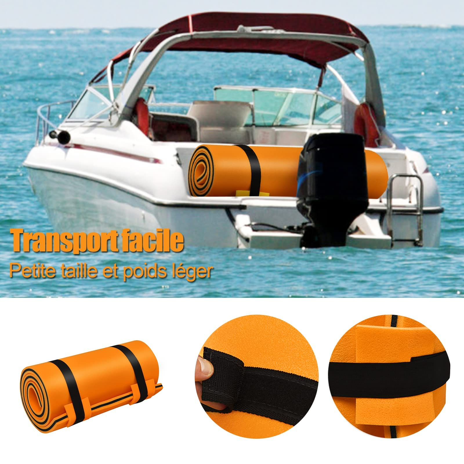 RELAX4LIFE Materasso Galleggiante Singolo, Stuoia Galleggiante in Schiuma XPE Morbida e Liscia, Lettino d’acqua Imbottito Prendisole, per Mare e Piscina, 210x66x3,5 cm (arancione)