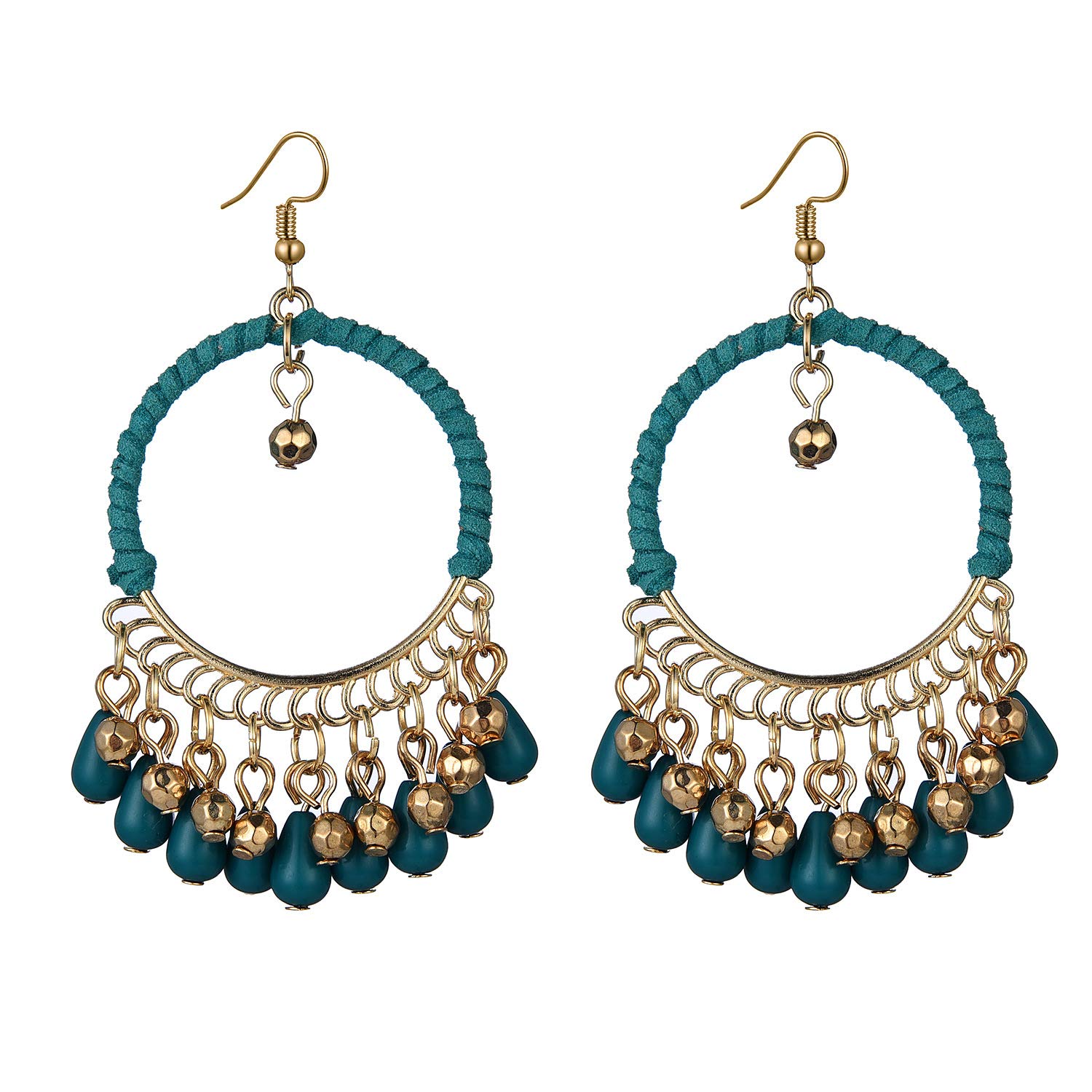 QUECY® Acrylic Jhumka with Tassels Dangler with a Hollow Ring Earrings for Women - Golden & Teal Green Colour (B0CPHRSH9X) Amazon Price History, Amazon Price Tracker