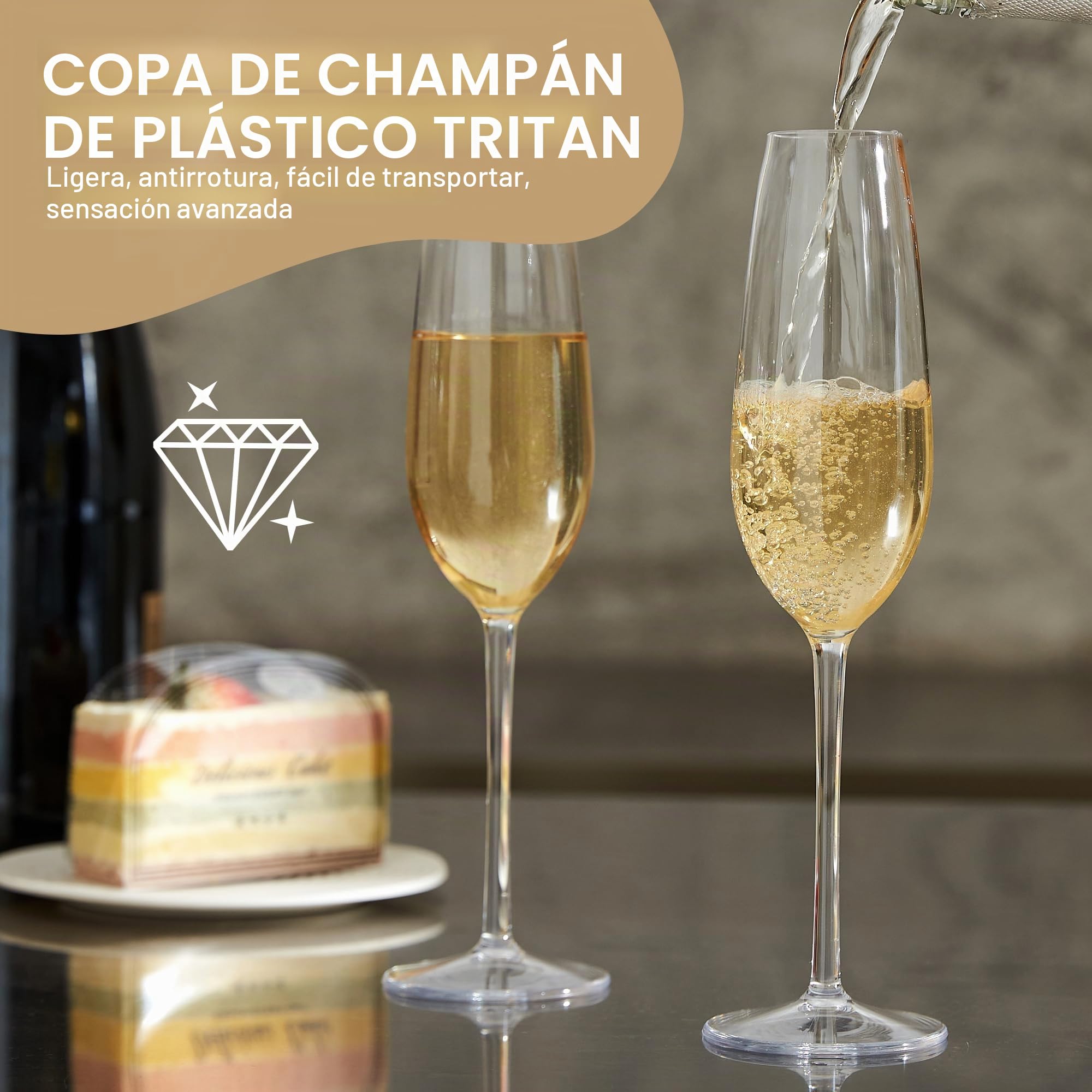 HAHASHOW Copas de Champán de Plástico Tritan Irrompible, Copas de Champán, Copas de Vino, 226 ml Copas de Champán Para Fiesta, Aptas Para Lavavajillas, Set de 4