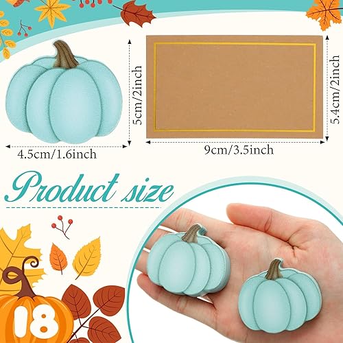 Miniatura 2 de Tradder 18 soportes para tarjetas de lugar de calabaza de otoño con papel de aluminio dorado, cosecha de Acción de Gracias, mini calabaza, nombre