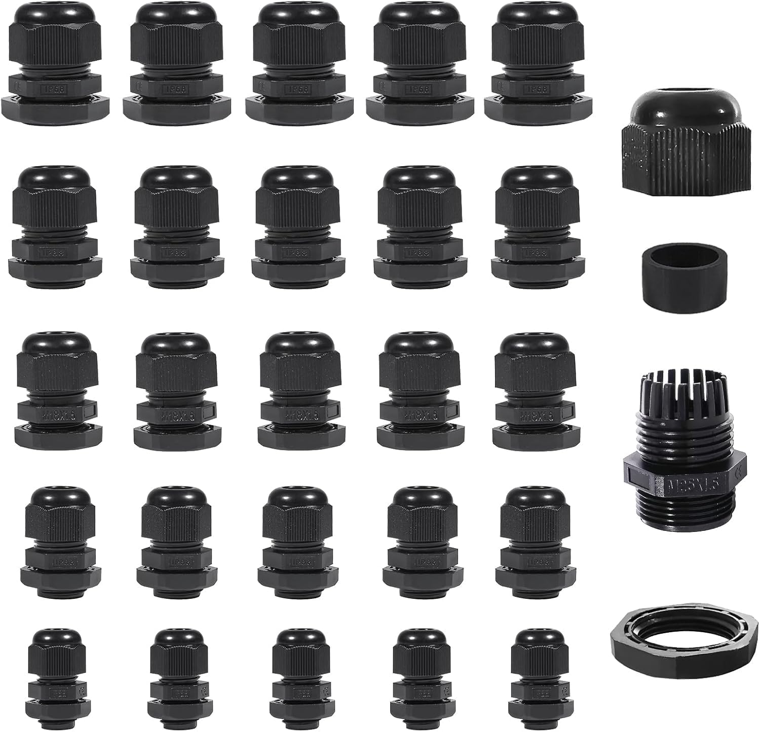 Prensaestopas IP68 impermeable Sheryl&Rain con contratuerca de nailon para cables M12 a M25