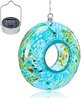 Vista 13 de VCUTEKA Comedero Solar para Pájaros Fly Through para Exteriores Colgante con Recipiente de Vidrio de Forma Redonda para Atraer Más Aves Silvestres
