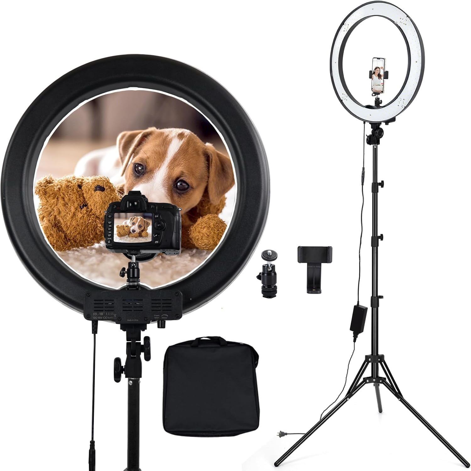 18-inch LED Ring Light with Adjustable Stand, 3200-5500K Color Temperature, USB Powered, Phone Holder, Remote Control for Photography, Makeup, YouTube Videos