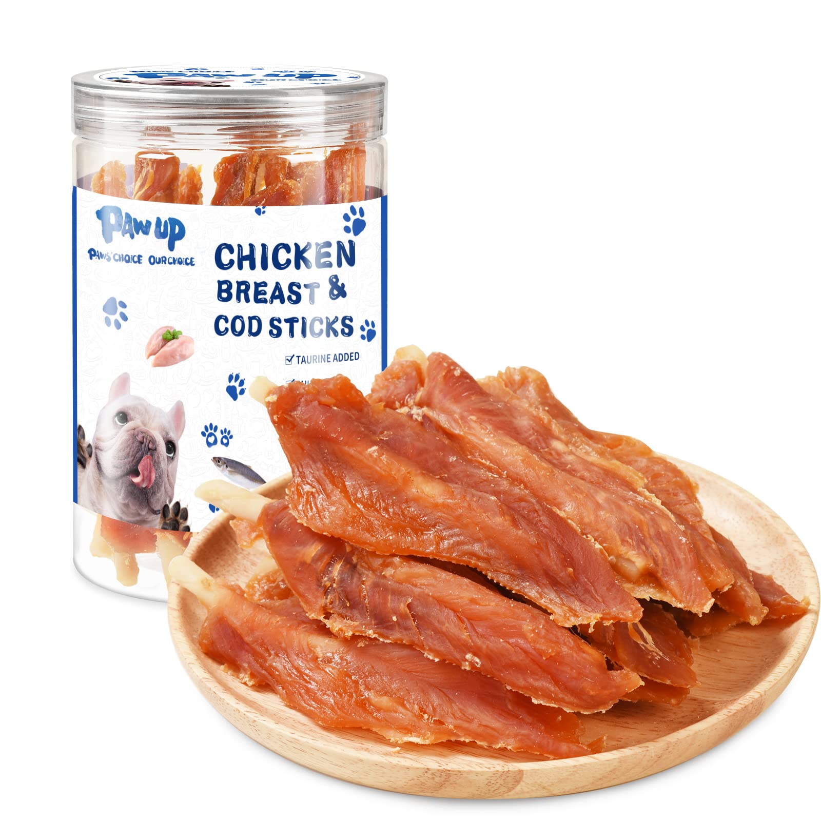 PAWUPChicken Jerky Cod Stick, Soft Dog Treat Rawhide Free w/Taurine, Healthy Chews with Nurture Ingredient, Rich in Protein, 12.5 oz