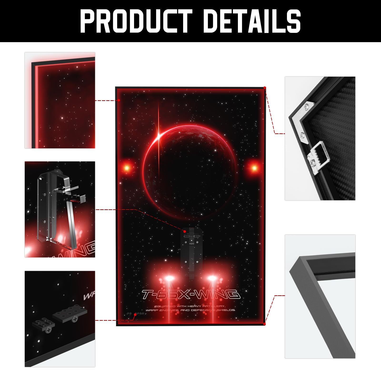 Cornice da parete a LED da 70,8 x 50,8 cm, compatibile con LEGO Star Wars UCS X-Wing Starfighter 75355, vetrina per serie Ultimate Collector, trasformarsi in arte da parete (solo tavola)