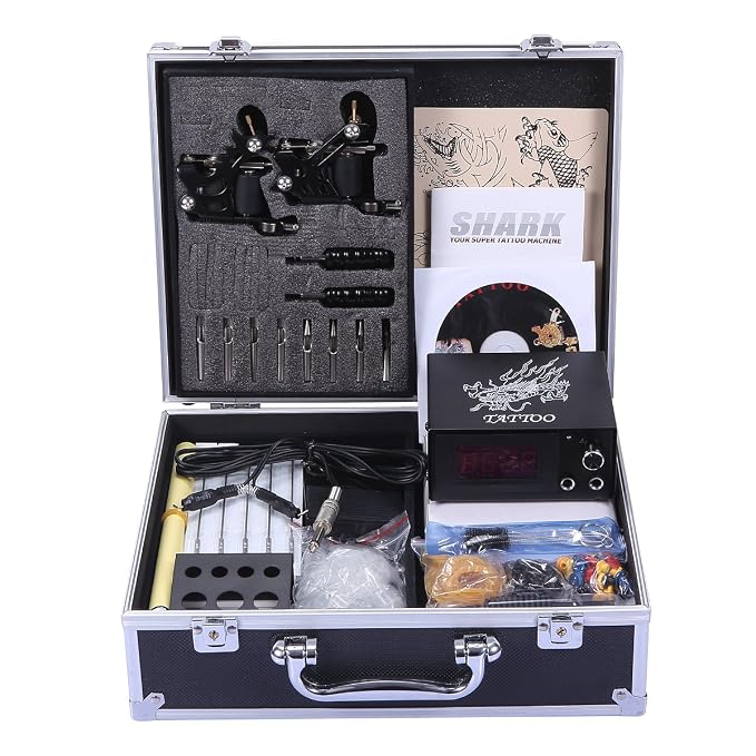 Amazon.com: Set completo para tatuajes Shark, estuche para transporte de 2  máquinas con tecla de suministro de energía, agarres y puntas : Belleza y  Cuidado Personal
