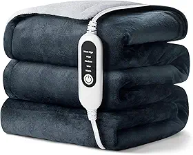 Cobertor elétrico aquecido, tecido de flanela macia com ajuste de temperatura de 5 níveis, lavável na máquina, certificação ETL, aquecimento frente e verso