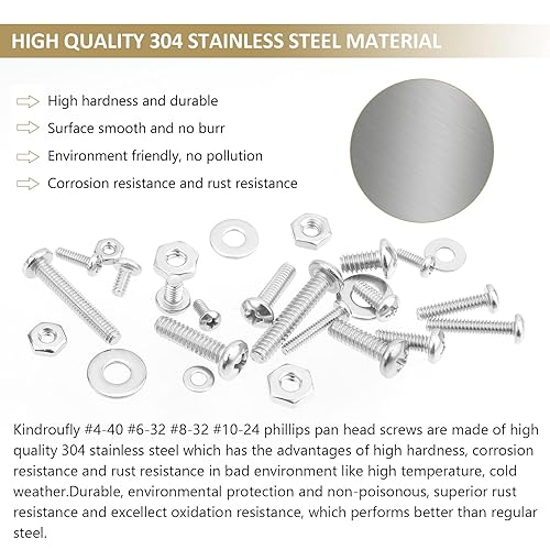 Miniatura 2 de 722 piezas #4-40#6-32#8-32#10-24, kit surtido de tornillos de máquina Phillips de cabeza plana, acero inoxidable 304, rosca totalmente a máquina