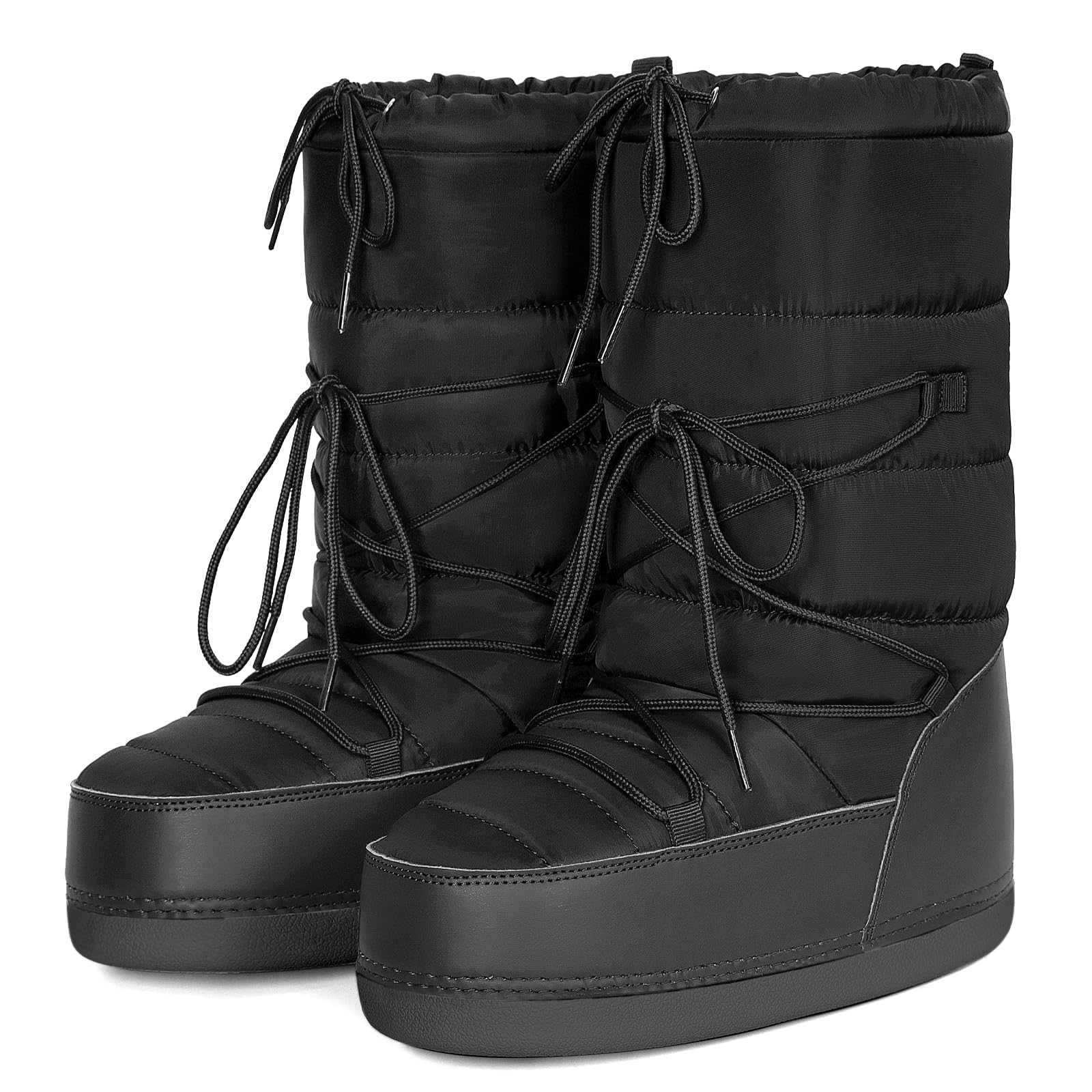 Womens Winter Snow Boots Mid Calf Anti-Slip Boots with Warm Lining Lace-up Outdoor Shoes-image-0