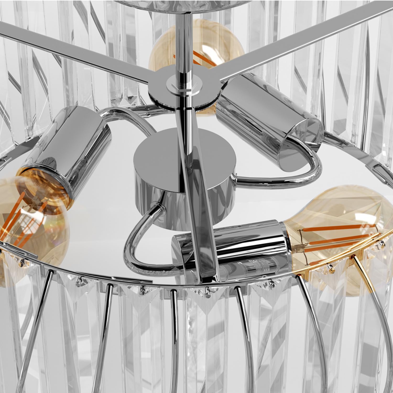 ANWIO Lampadari Cristallo Argento, Plafoniere Soggiorno Argento con 3 Luci, Lampadario a Sospensione Moderno E14, Plafoniere Vetro Per Camera da Letto, Ristorante, 40 CM (Senza Lampadine) Kitchen