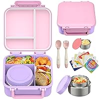 Vista 10 de Lonchera Bento para niños con contenedor térmico de sopa de 9 onzas, a prueba de fugas, 4 compartimentos con tarro de comida caliente aislado