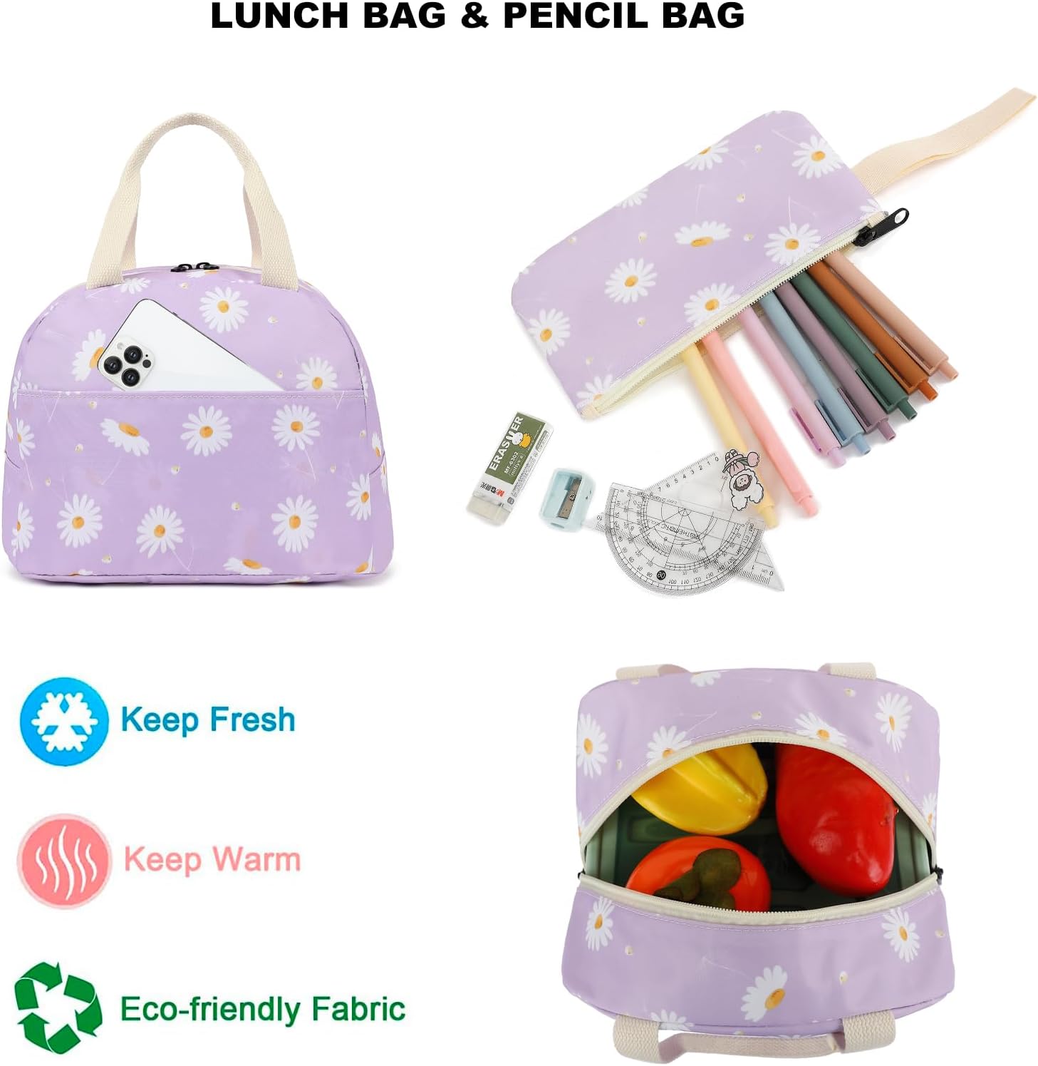 Fuyicat School Backpack Set for Girls, 3-in-1 Kids Teens Elementary Middle School Bags Bookbag with Lunch Bag Pencil Case