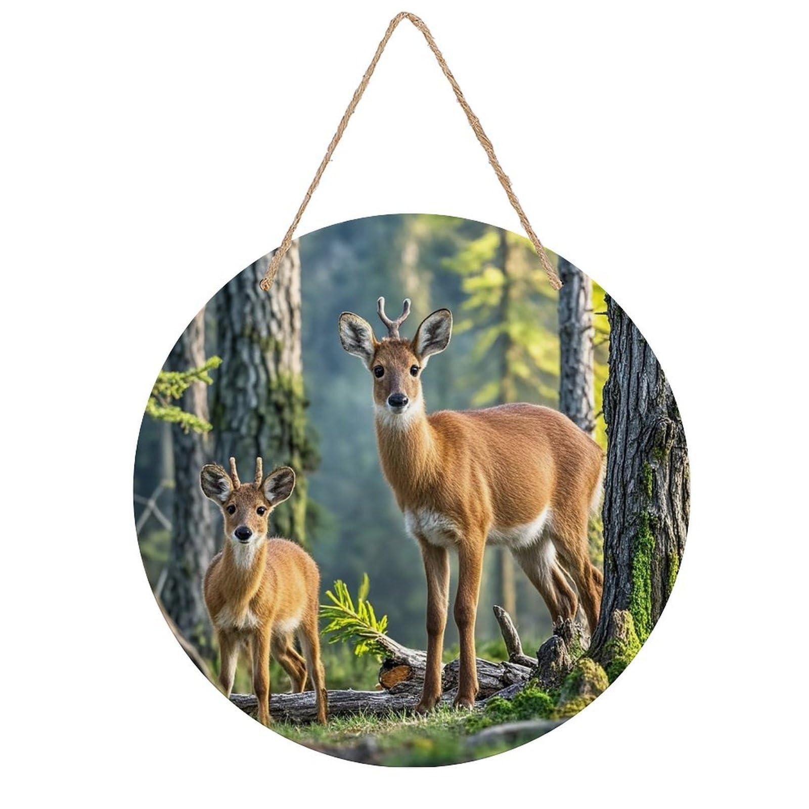 FekiLoot Animals And Woodland Wall Art Decor Round Wood Hanging Sign Decoration Wooden Circle Door Sign Round Hanging Decorative Wood Plaque Door Hanger for Home Outdoor Indoor Decoration