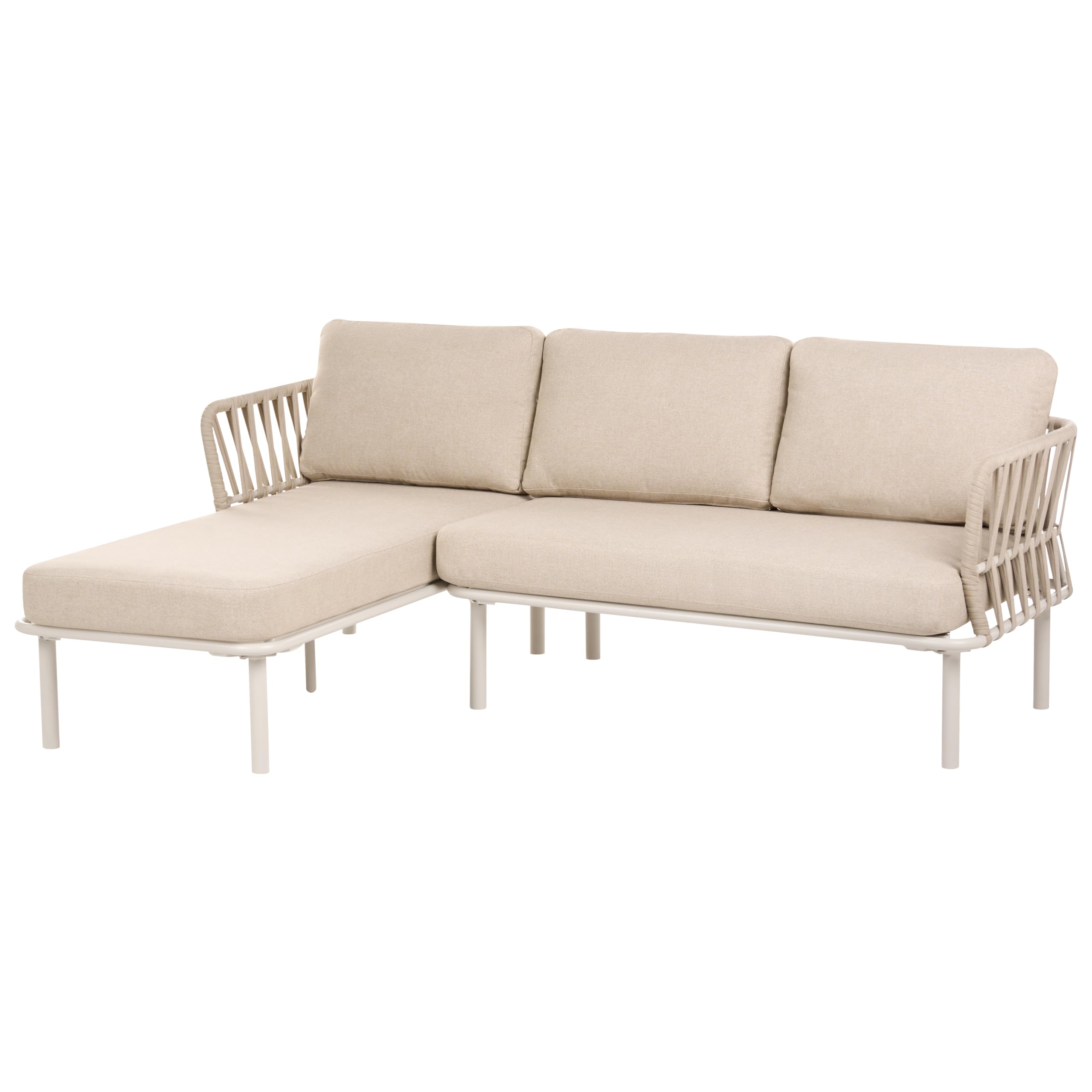 Zestaw ogrodowy 3-osobowy prawostronny sofa i stolik metalowa rama blat ze szkła hartowanego beżowoszary Orte