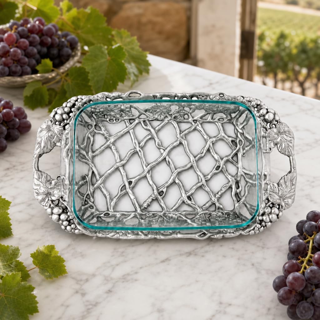 Arthur Court Grape Pyrex Holder 3 Quart Sand Cast Aluminum Casserole Dish Stand for Entertaining - 21 Inch Long product thumbnail 4