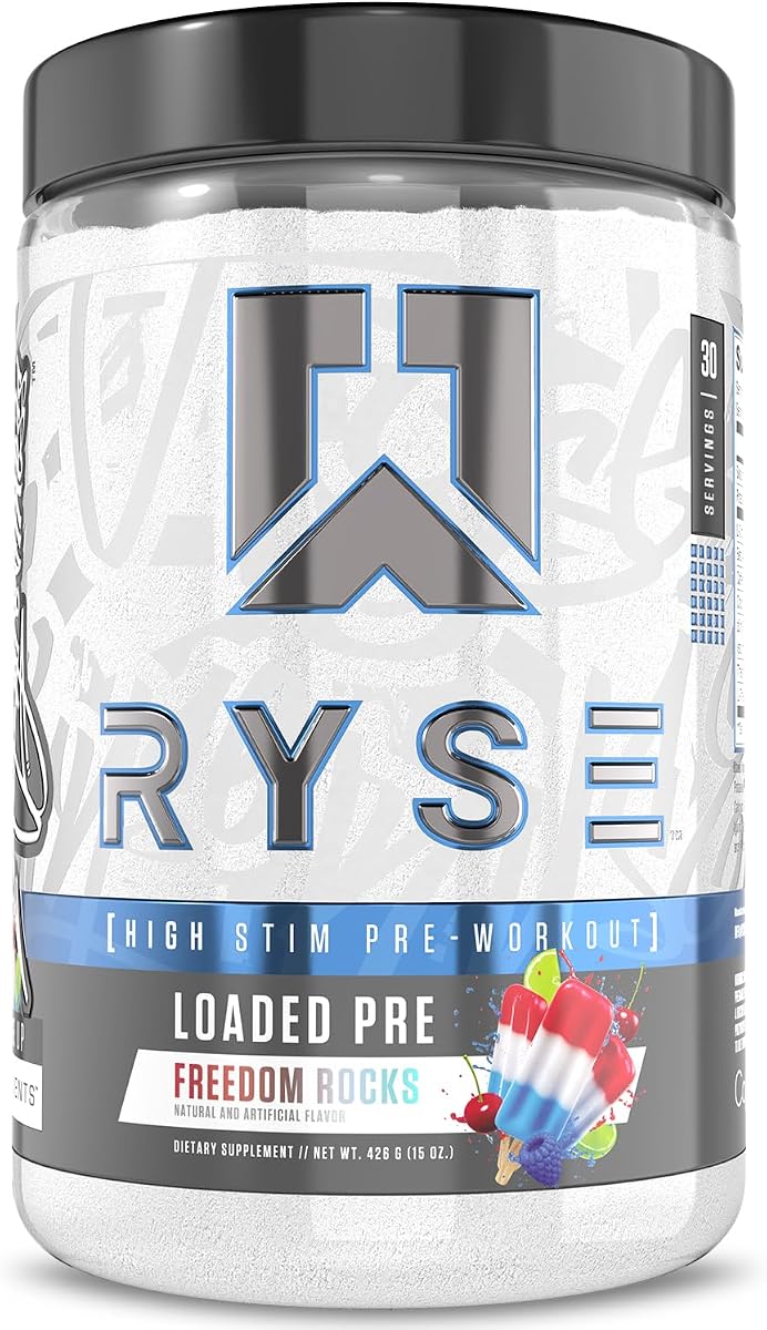 Ryse Loaded Pre Workout Powder - Freedom Rocks - Pre-entrenamiento diario para hombres y mujeres con 325 mg de cafeína, beta alanina y citrulina para bomba, concentración y energía - 30 porciones