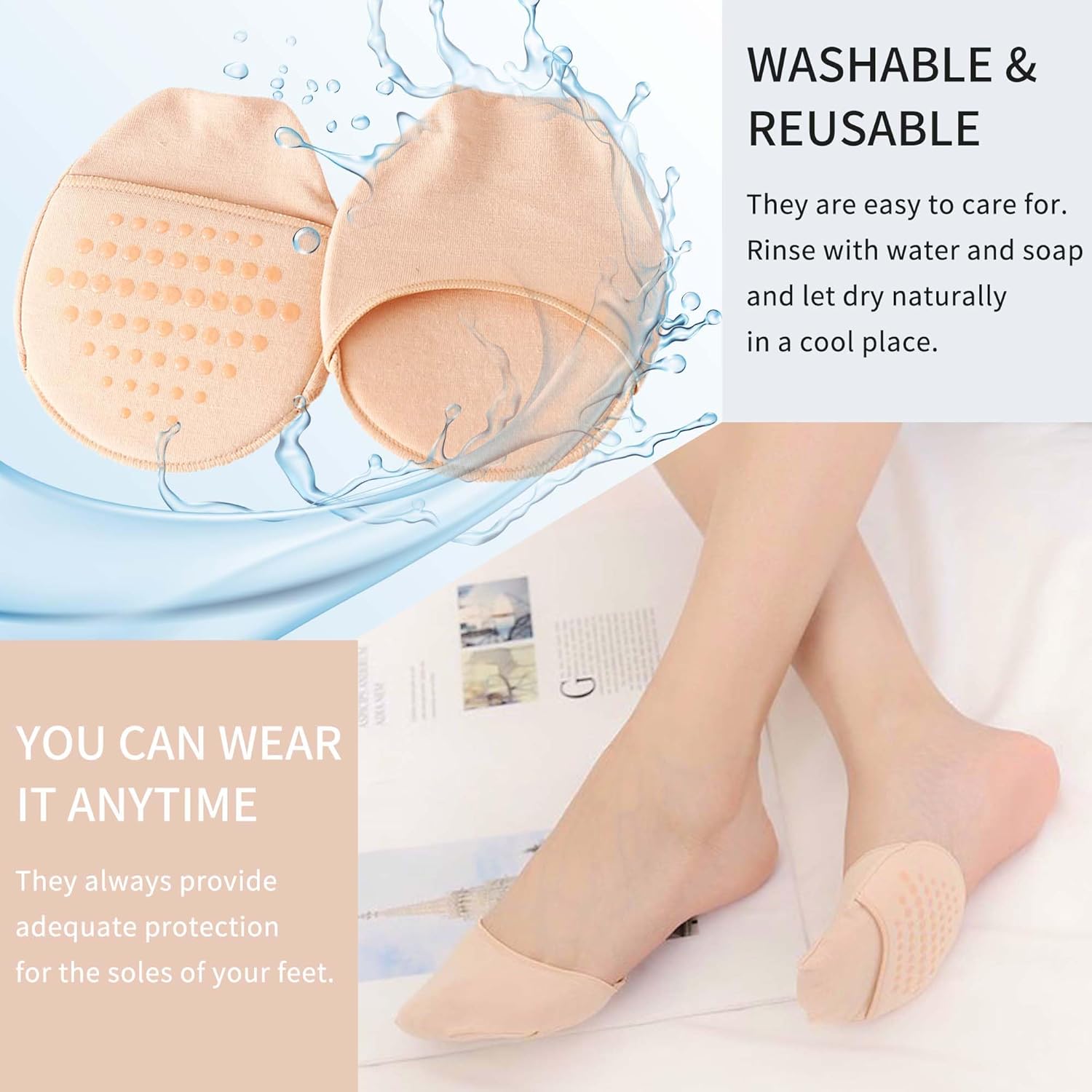 Ball of Foot Cushion Socks Women Toe Cover with Padding Toe Topper Liner Socks No Show Half Sock with Sponge Cushion - Image 6