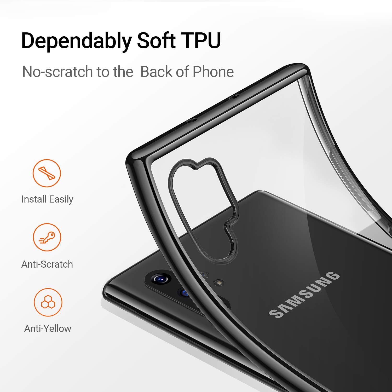 TORRAS Galaxy Note 10 Plus Case/Galaxy Note 10 Plus 5G Case Crystal Clear Ultra-Thin Slim Fit Soft TPU Cover Compatible with Samsung Galaxy Note 10 Plus 6.8 inch, Black