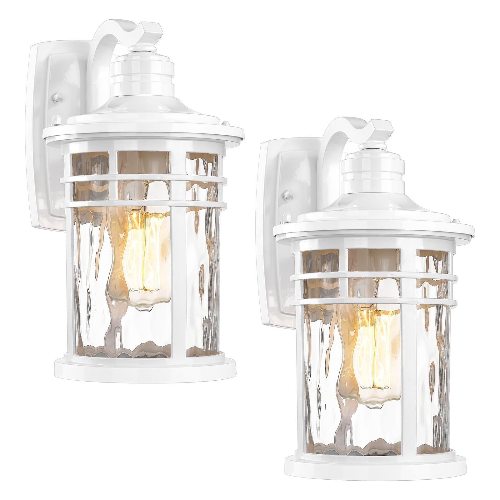 Darkaway Outdoor Wall Light Fixture,2pcs Outside Porch Lights Wall Mounted with Water Ripple Glass Exterior Waterproof Lantern Modern Wall Sconce Lighting for Front Door