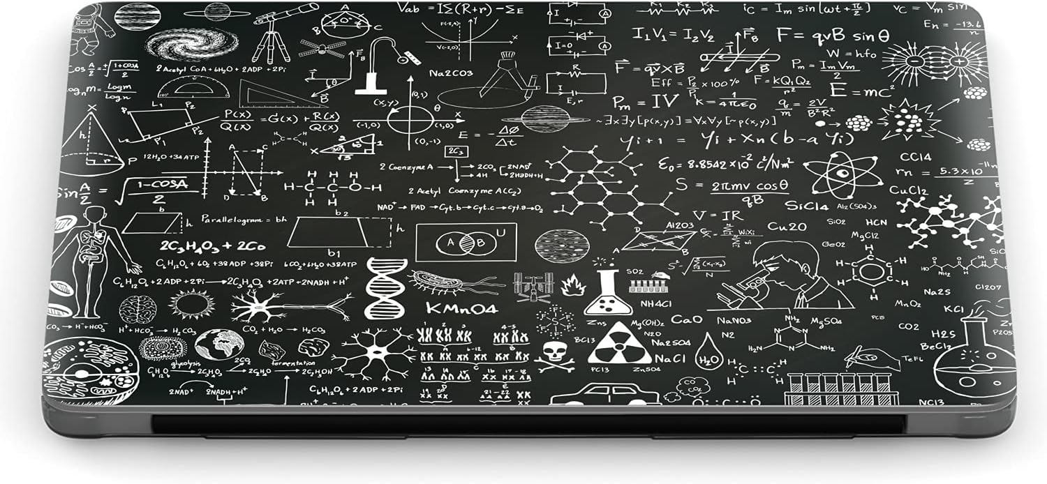 Mertak Hard Case Compatible with MacBook Pro 16 14 Air 15 13 inch M3 M2 M1 Mac 2024 2023 2022 2018 Pattern Mathematics Clear Black Protective Science Touch Bar Cover Physics Plastic Nerd Print Design