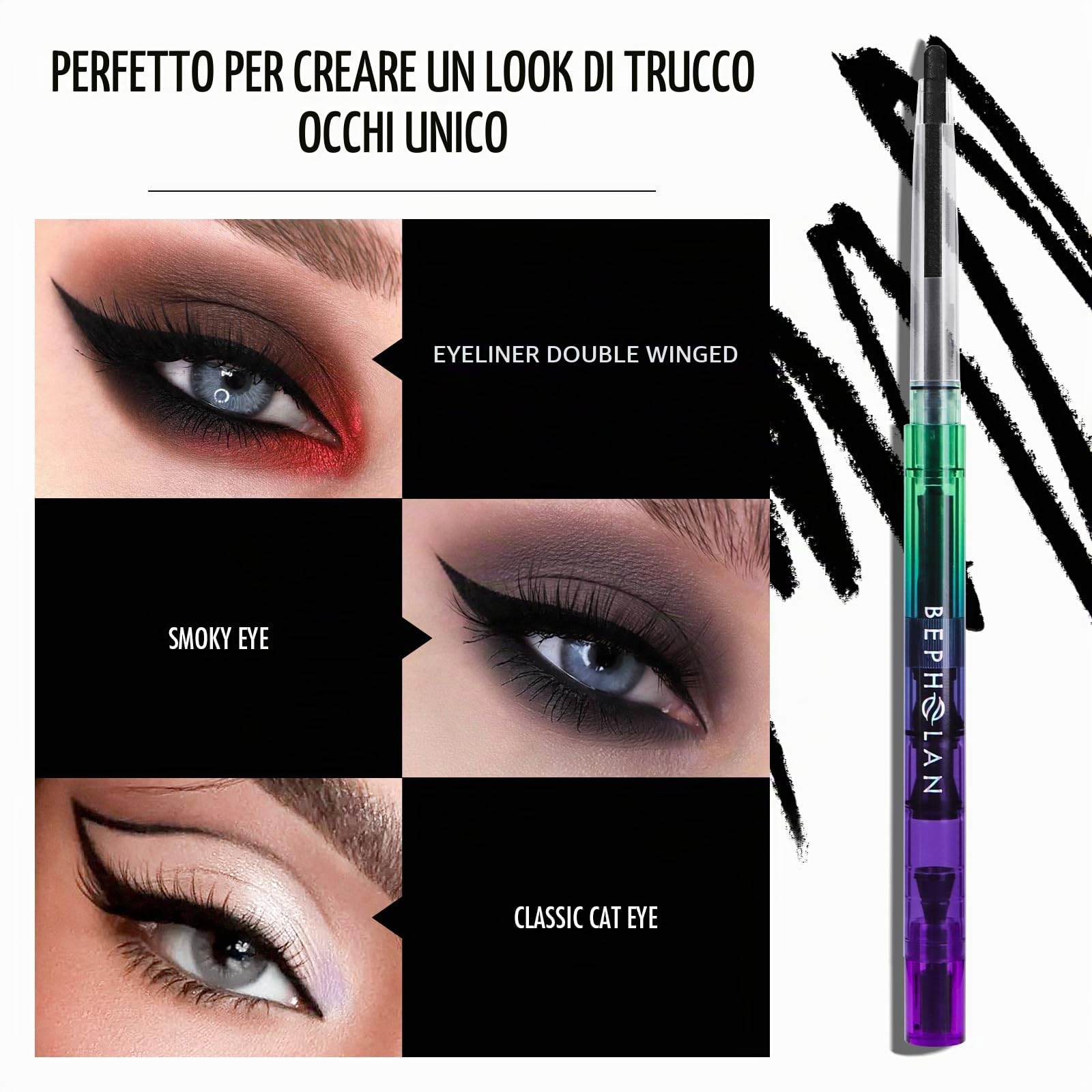 BEPHOLAN Matite eyeliner nere in gel impermeabile, matita eyeliner nera per donne, impermeabile, a prova di sbavature, di lunga durata (nero)