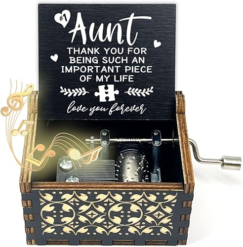 ukebobo Caja de música de madera con texto en inglés You are My Sunshine, diseño de pintura negra, regalos para tía, 1 juego