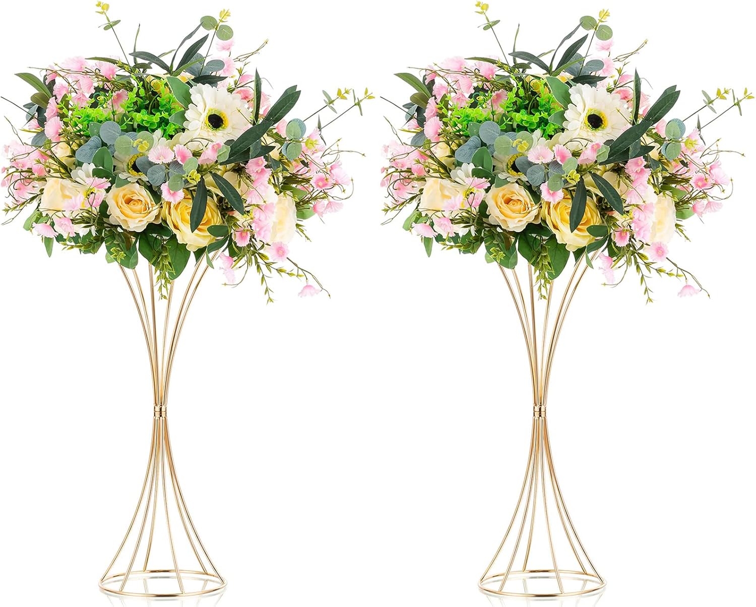 NUPTIO 2 Pcs Wedding Centerpieces for Tables, 19.7in Tall Metal Flower Trumpet Vase, Gold Vases for Centerpieces, Artificial Flower Display Rack for Birthday Party Dinner Event Hotel Home Decor