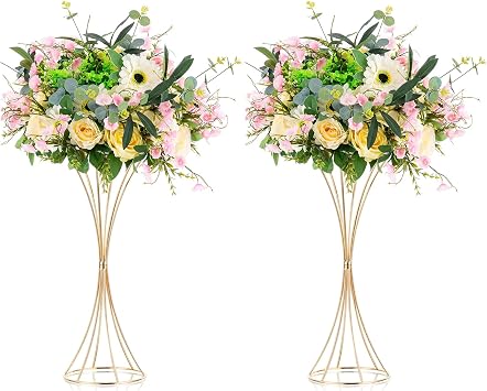 NUPTIO 2 Pcs Wedding Centerpieces for Tables, 19.7in Tall Metal Flower Trumpet Vase, Gold Vases for Centerpieces, Artificial Flower Display Rack for Birthday Party Dinner Event Hotel Home Decor