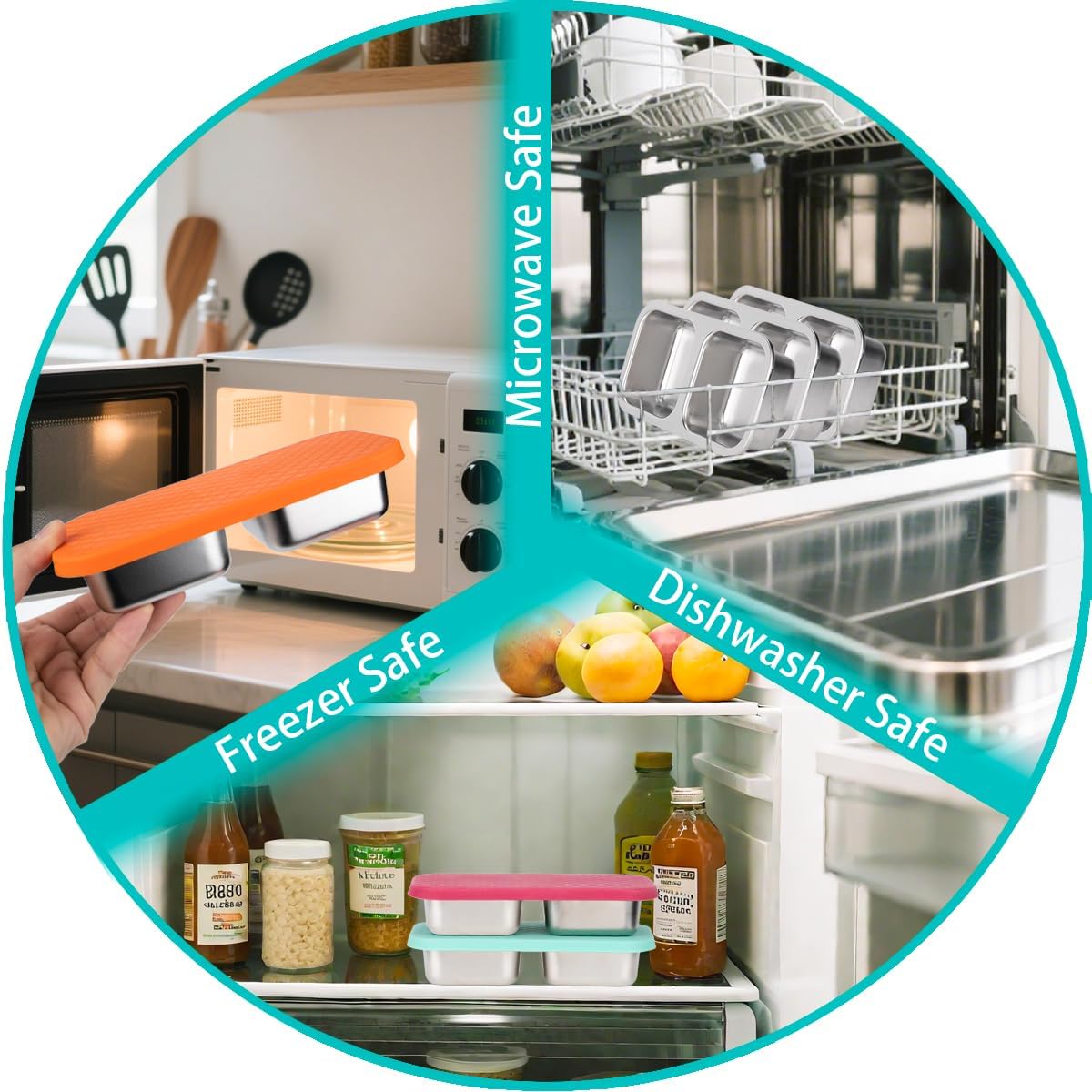 3 Pack Stainless Steel Snack Containers with Lids, 2 Compartment Snack Pack Containers, Reusable Food Storage Containers for Travel, Outdoor, Camping(Orange/Red/Blue) - Image 5