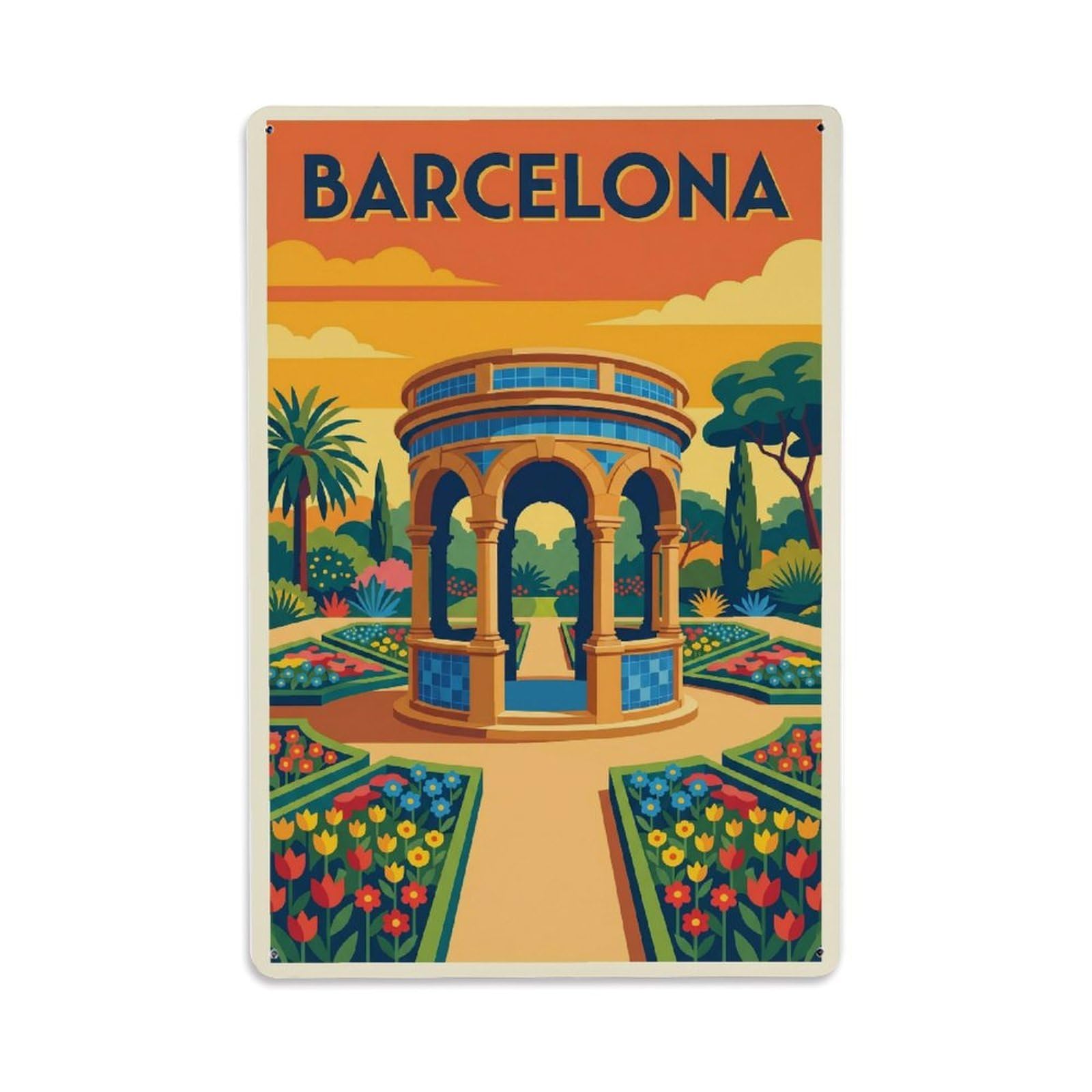 Vintage Travel Rotunda Spain Garden Metal Tin Sign Plaque Wall Decor for Cafe, Club Bar, Office, Home Garden Metal Poster 8x12Inch