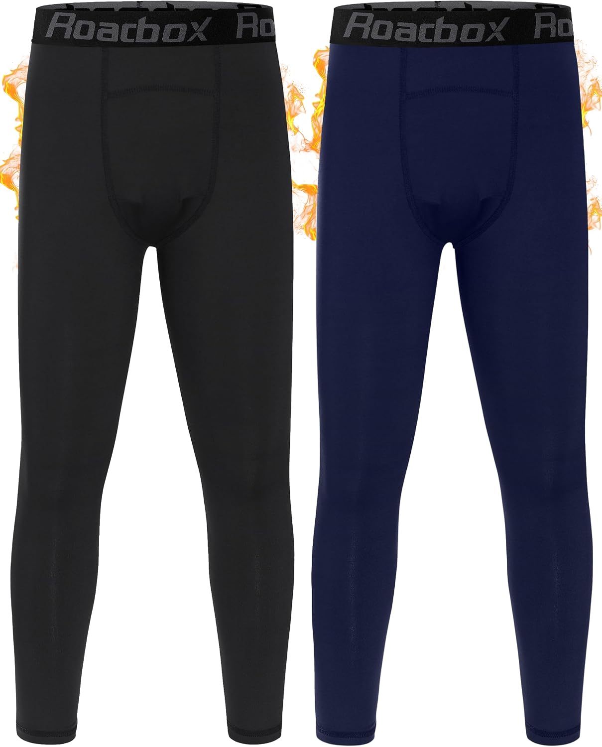 Roadbox Boys Thermal Pants, 2 Pack Kids Fleece Lined Leggings, Youth Sports Baseball Hockey Compression Tights Cold Weather