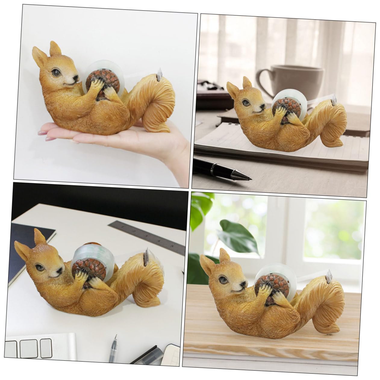 4 Stück Niedlicher Eichhörnchen Klebebandspender aus Resin Stabiler Tape Holder und Dekorativer Schreibtisch Organizer Vielseitiger Tape Cutter für Büro und Zuhause