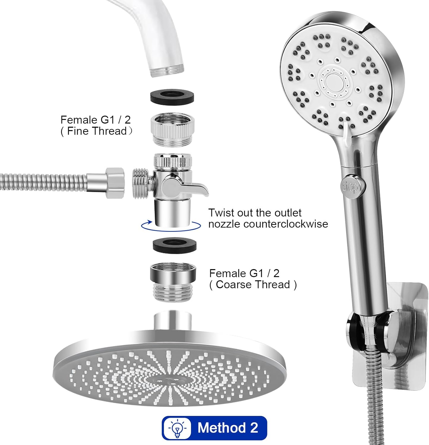 Bathtub Faucet Shower Head Sink with 79" Hose, Tub Faucet Sink Hose Sprayer Attachment Set (8 Adapters) for Bathroom Garden, ON/OFF 6 Modes High Pressure Handheld Shower Extension Kit, Removable