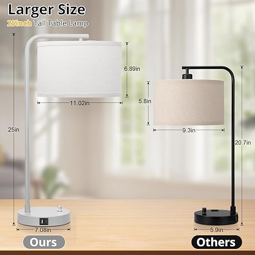 Miniatura 2 de Lámpara de mesa con puertos USB C+A, lámpara de mesita de noche totalmente regulable para sala de estar, lámpara de noche gris moderna, lámpara de