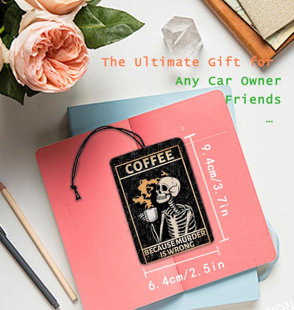 Skull Car Accessories, Funny Goth Car Air Freshener Hanging | Coffee Because Murder Is Wrong, Skeleton Cars Decor, Coffee Air Freshener, Gothic Car Accessories