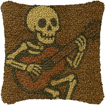 Halloween Latch Hook Kits for Adults DIY Throw Pillow Cover Pattern Printed Cross Stitch Pillowcase Needlework Cushion Cover for Home Sofa Decoration 17X17inch,Skull