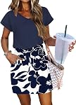 WNEEDU Women Summer Dress V Neck Beach Vacation Dresses with Pockets