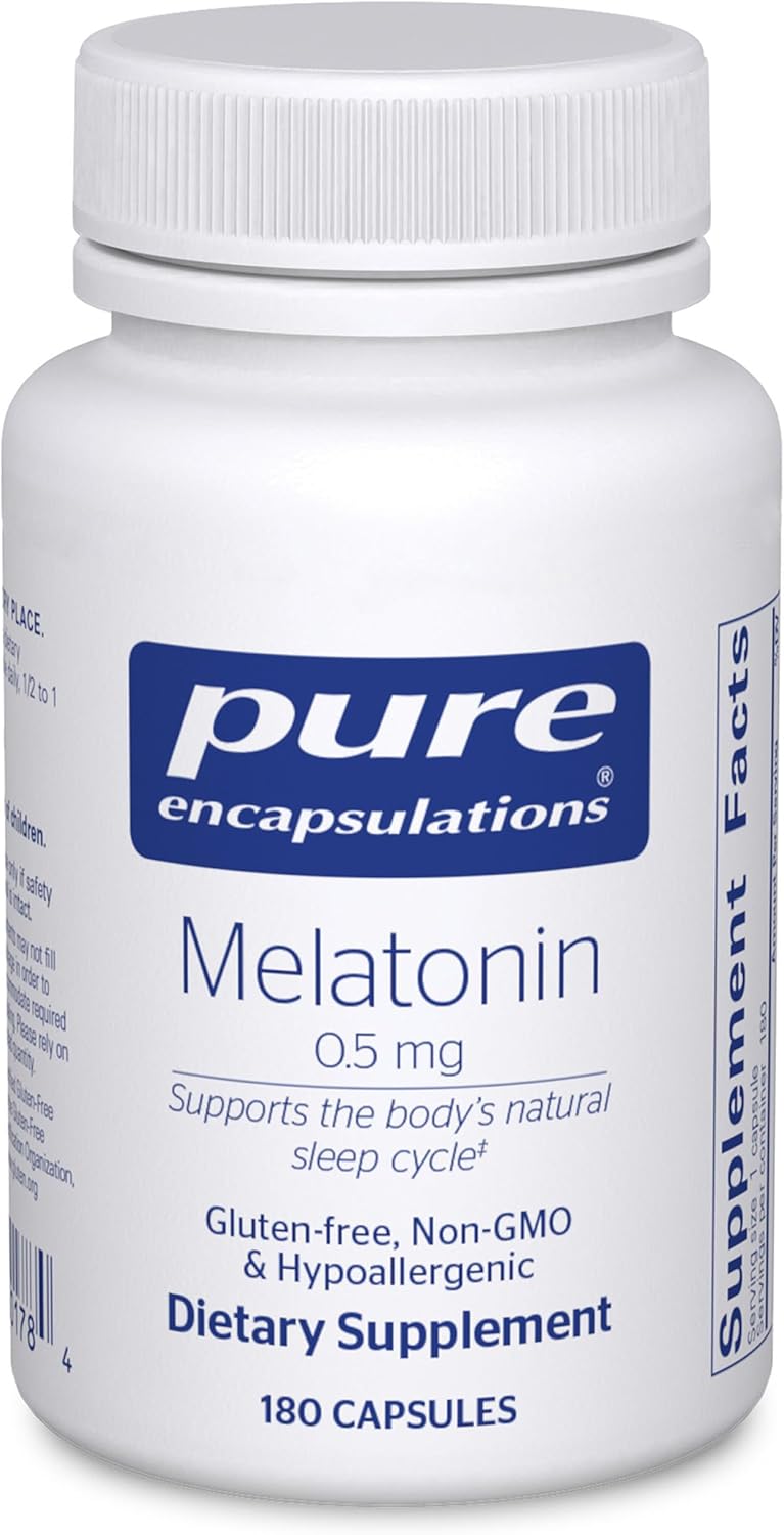 Pure Encapsulations Melatonin 0.5 mg - Natural Sleep Helper for Bedtime - Regulates Sleep-Wake Cycle - 0.5 mg Melatonin - Vegan & Non-GMO - 180 Capsules