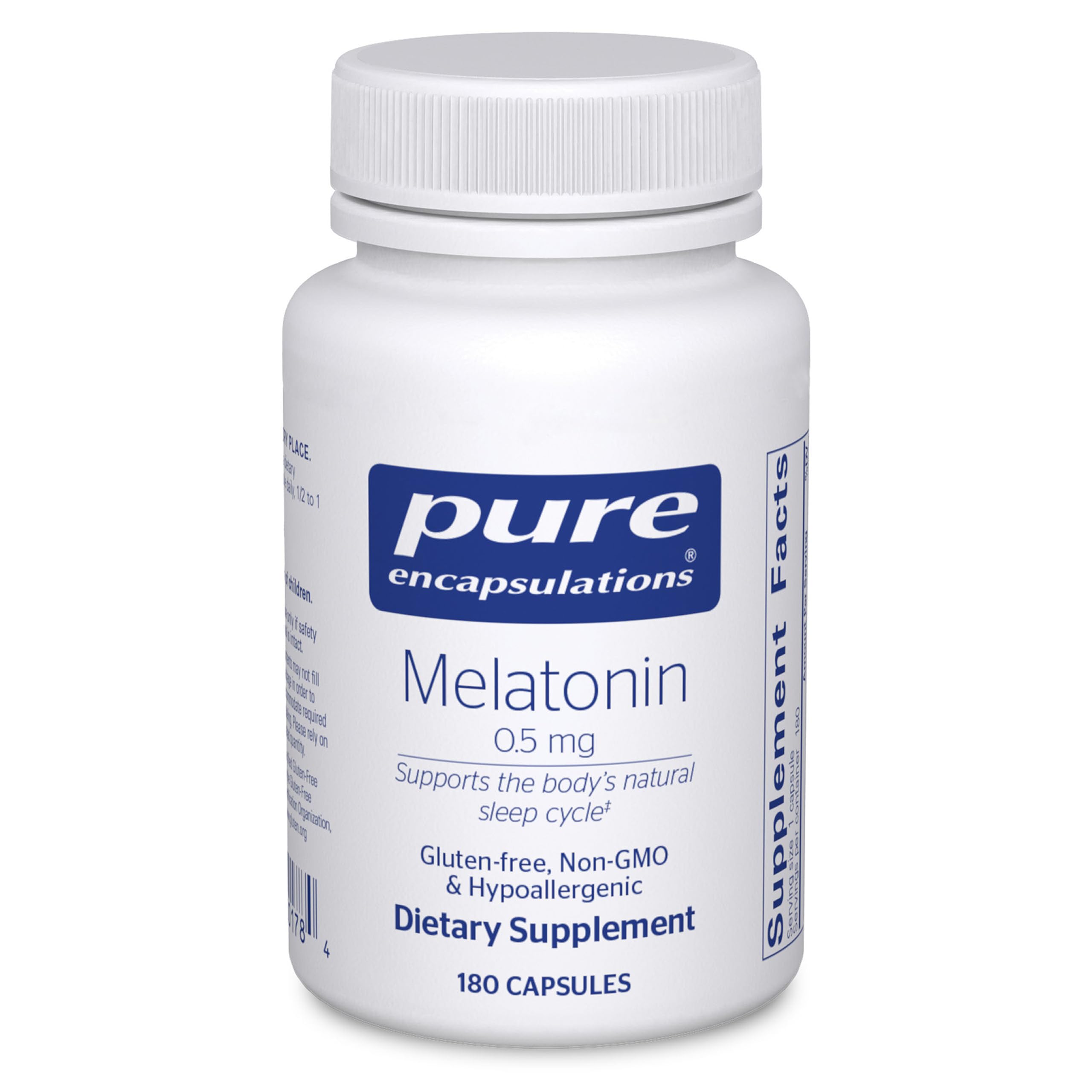 - Pure Encapsulations Melatonin 0.5 mg - Natural Sleep Helper for Bedtime - Regulates Sleep-Wake Cycle - 0.5 mg Melatonin - Vegan & Non-GMO - 180 Capsules