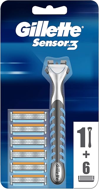 Gillette Sensor3 Maszynka do Golenia, Czarny/Niebieski, 1 + 6 ostrzy