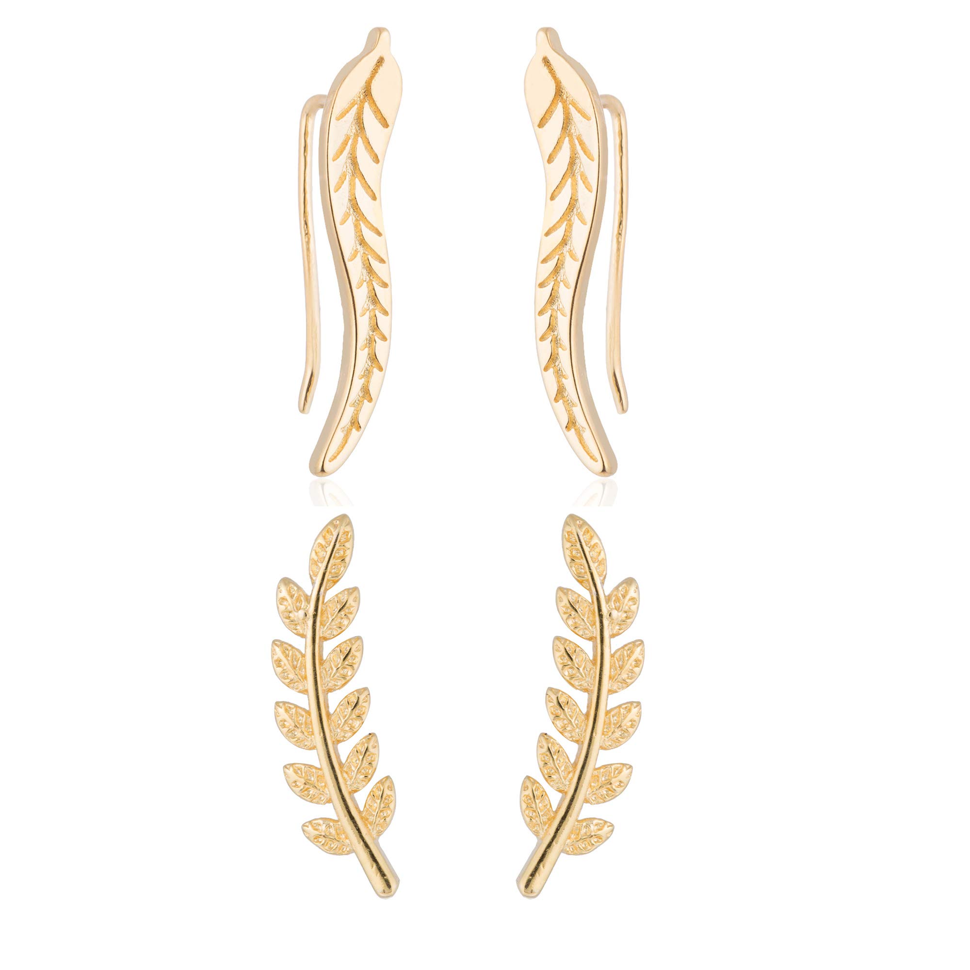 2 Pairs Leaf Studs Crawler Cuff Earrings Climber Ear Wrap Pin Cute Vine Pierced Women Hoops Jewelry