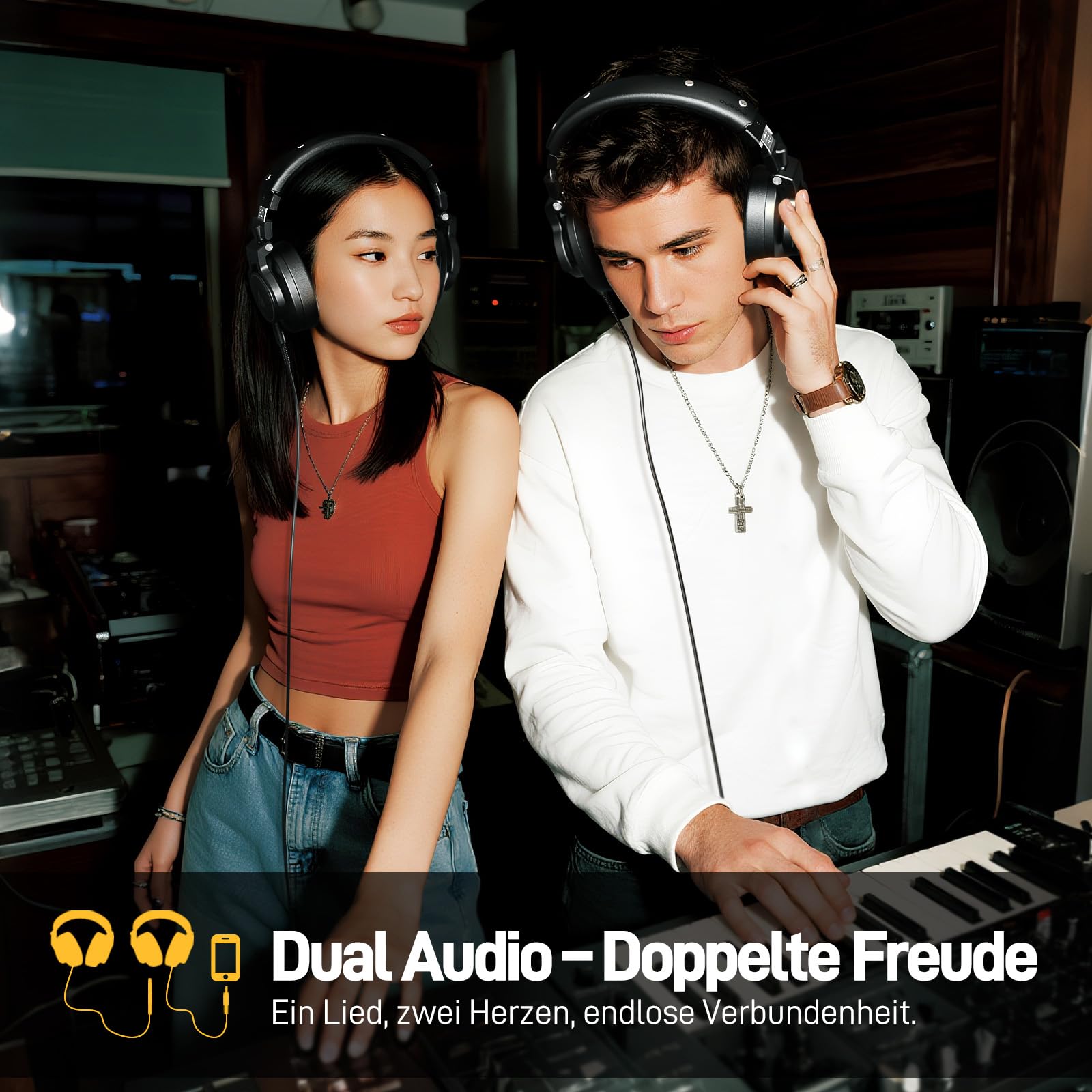 MAONO Professionelle Studio Kopfhörer, Kopfhörer Over Ear mit 6,35 & 3,5mm Abnehmbarem Kabel, Geschlossene Design, 50 mm Treiber, für DJ, Podcasts, Handy, PC, Mikrofon, Gitarre, MH700 Schwarz