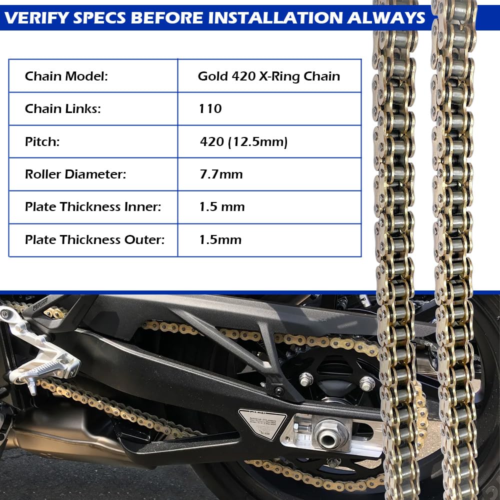 Gold 420 X-Ring Motorcycle Chain 110 Links OEM#40530-GN1-A22 40530-GN1-A82 92057-1504